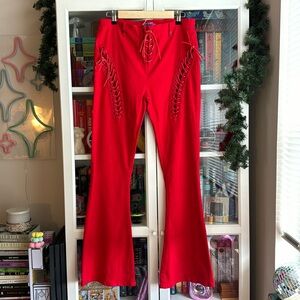 NWT EDIKTED RED LACEUP FLARES